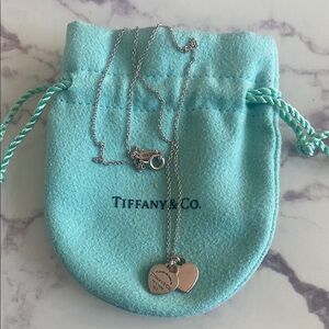 Authentic Tiffany & Co 16” Sterling Silver double Heart Necklace Pink
